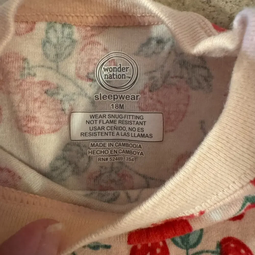 Adorable Fun Strawberry & Cherry Print 2 Piece Pajama Set Size 18M